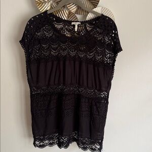 Joie Women's Lace Panel Short-Sleeve Top - Black size l